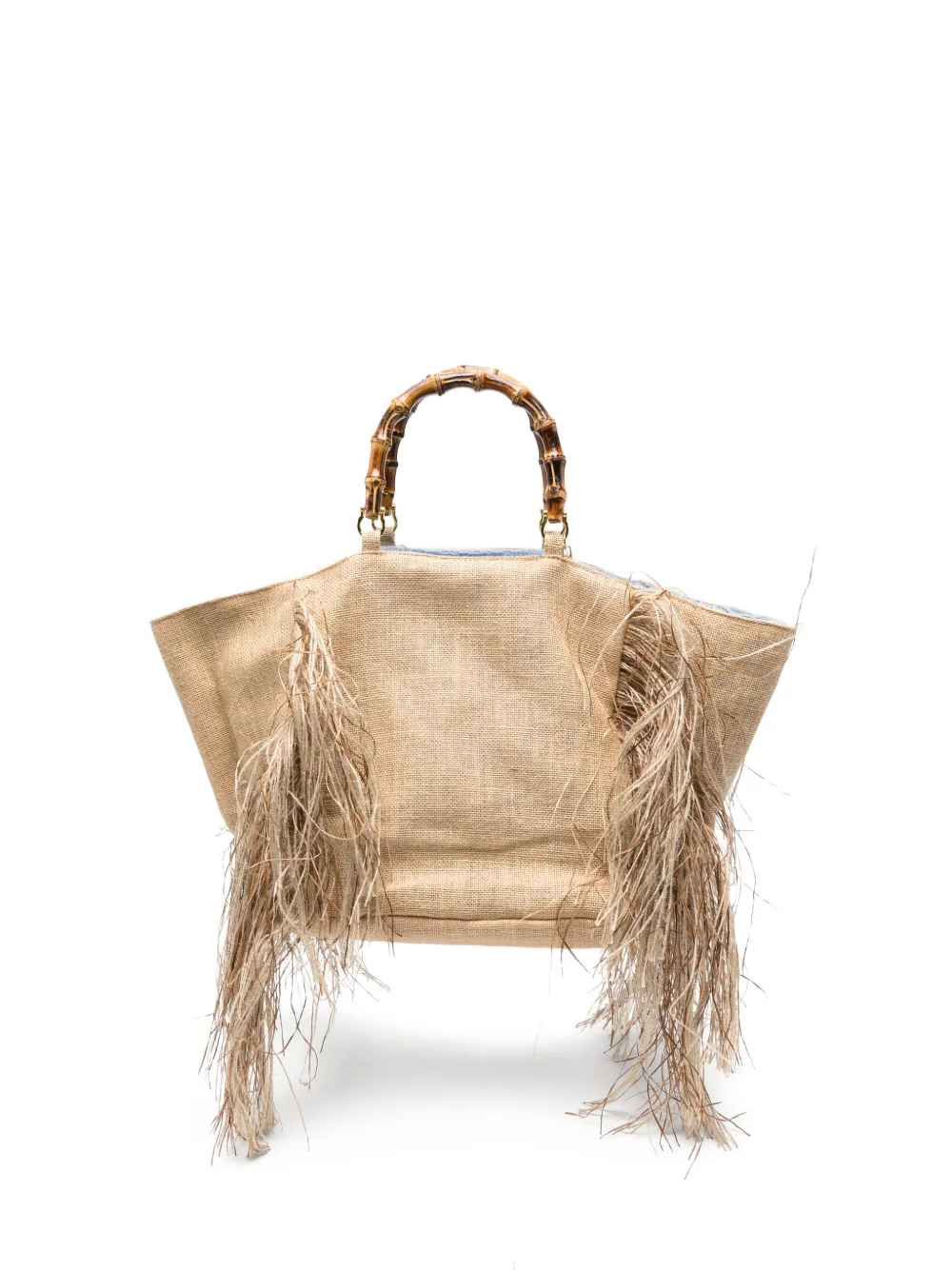 la milanesa large Sharon fringe-detail bamboo-handle tote bag - Toni neutri