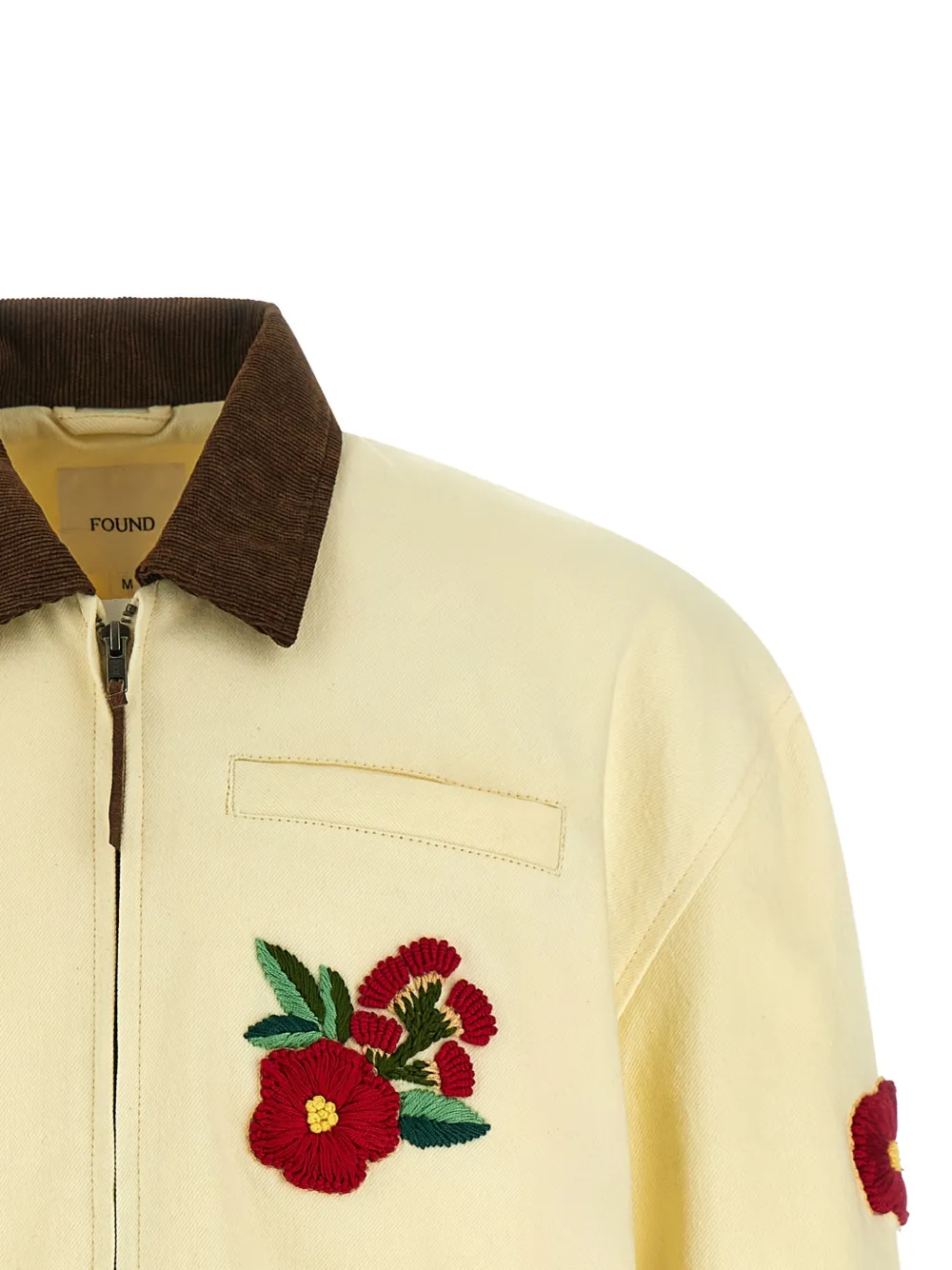 FOUND katoenen twill jack met geborduurde bloemen Beige