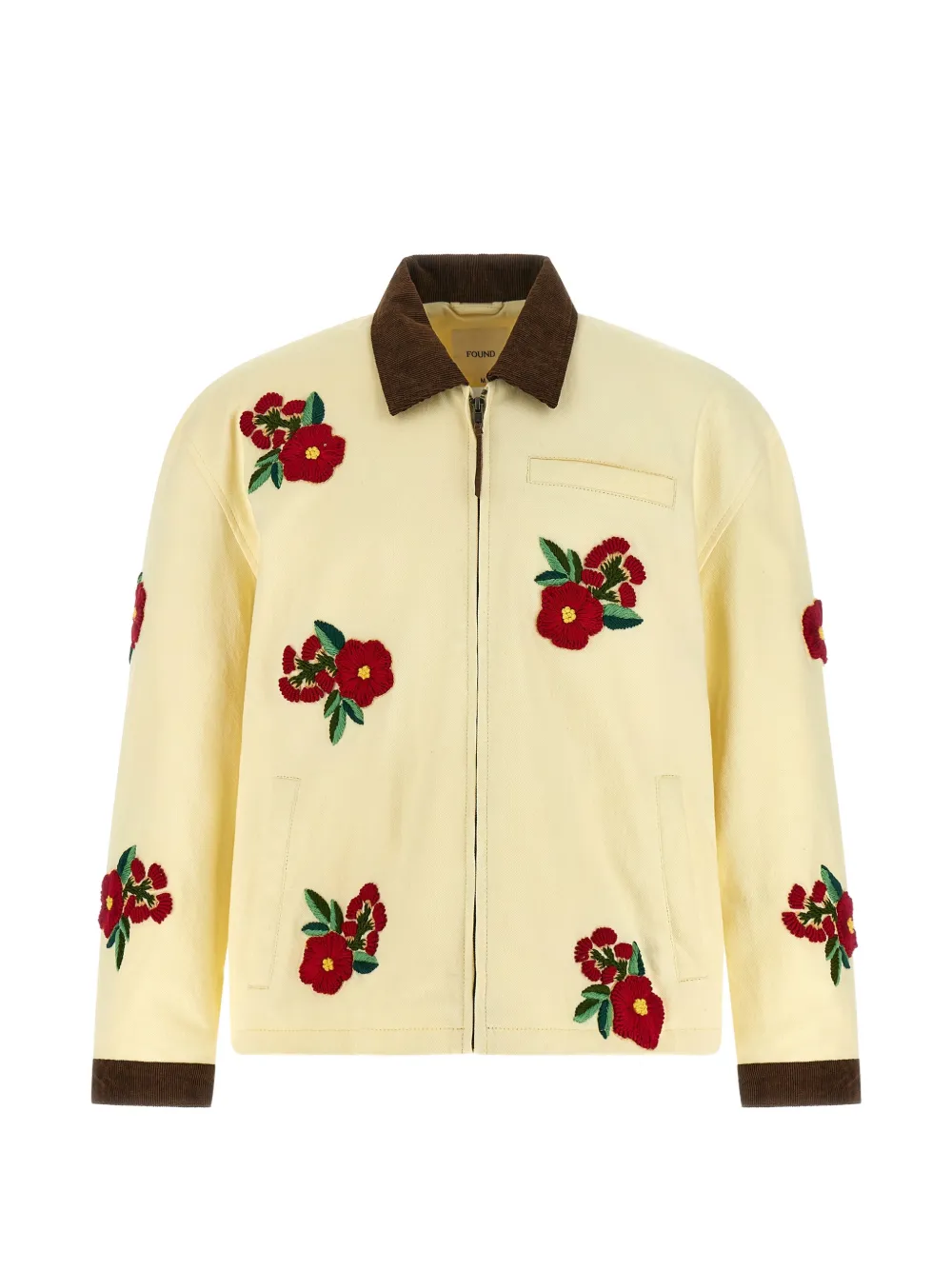 FOUND floral-embroidered cotton-twill jacket - Nude