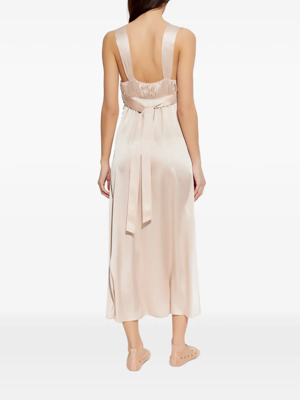 Chloé Gesmockte zijden midi-jurk Beige