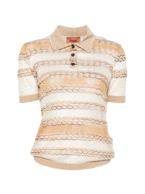 Missoni Striped Polo Top in Gold