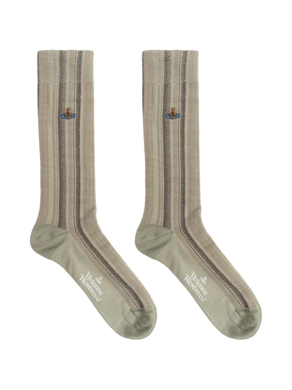 Vivienne Westwood Orb-embroidered herringbone-patterned socks - Grün