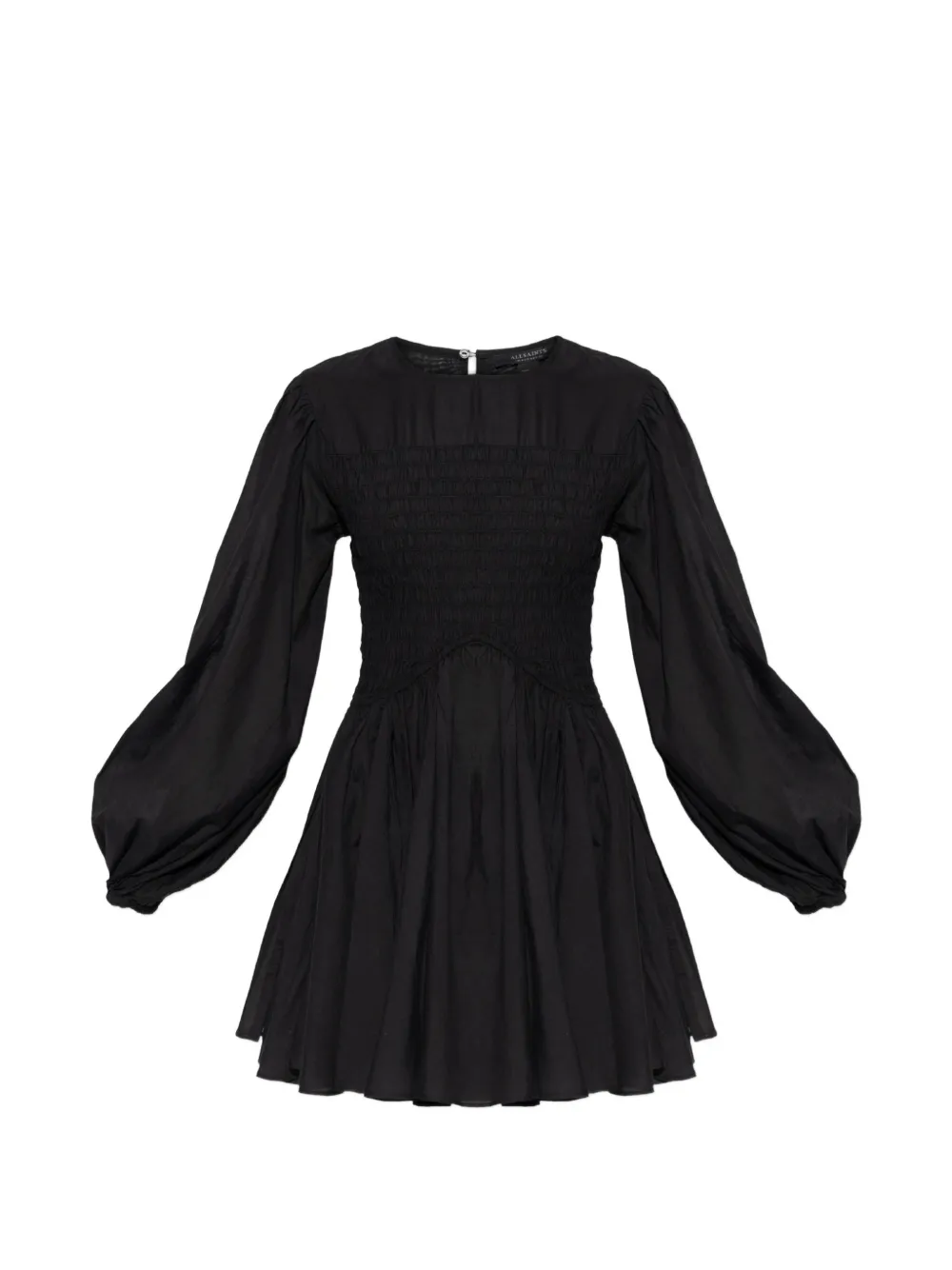 AllSaints Chia Smoked Minikleid mit Puffärmeln - Schwarz