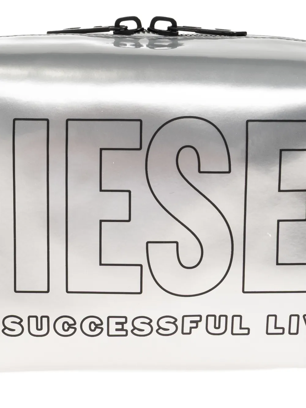 Diesel Toilettas met logoprint Zilver