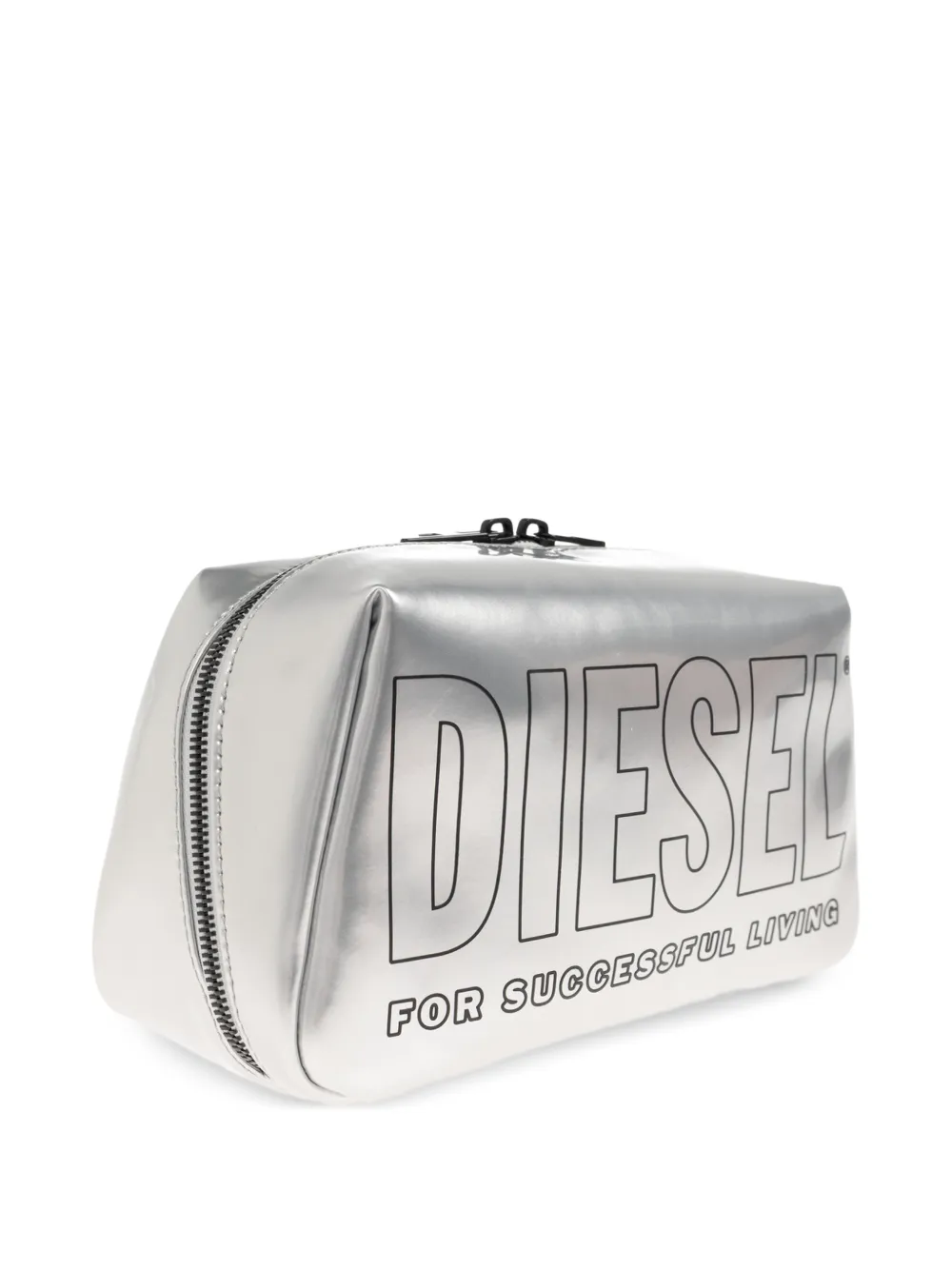Diesel Toilettas met logoprint Zilver