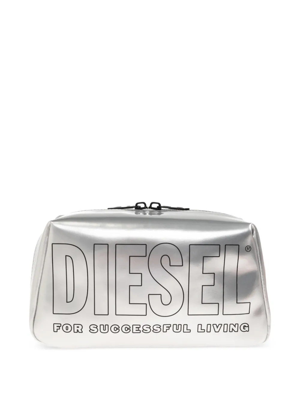 Diesel logo-print wash bag - Silber
