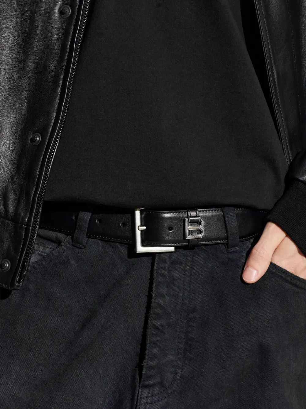 Balenciaga Leren riem met logoplakkaat Zwart