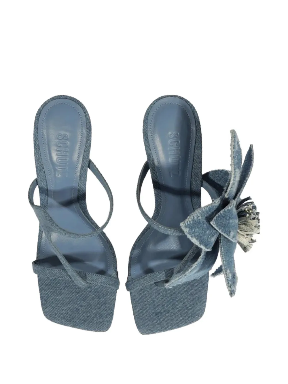 Schutz floral-appliqué denim sandals Blauw
