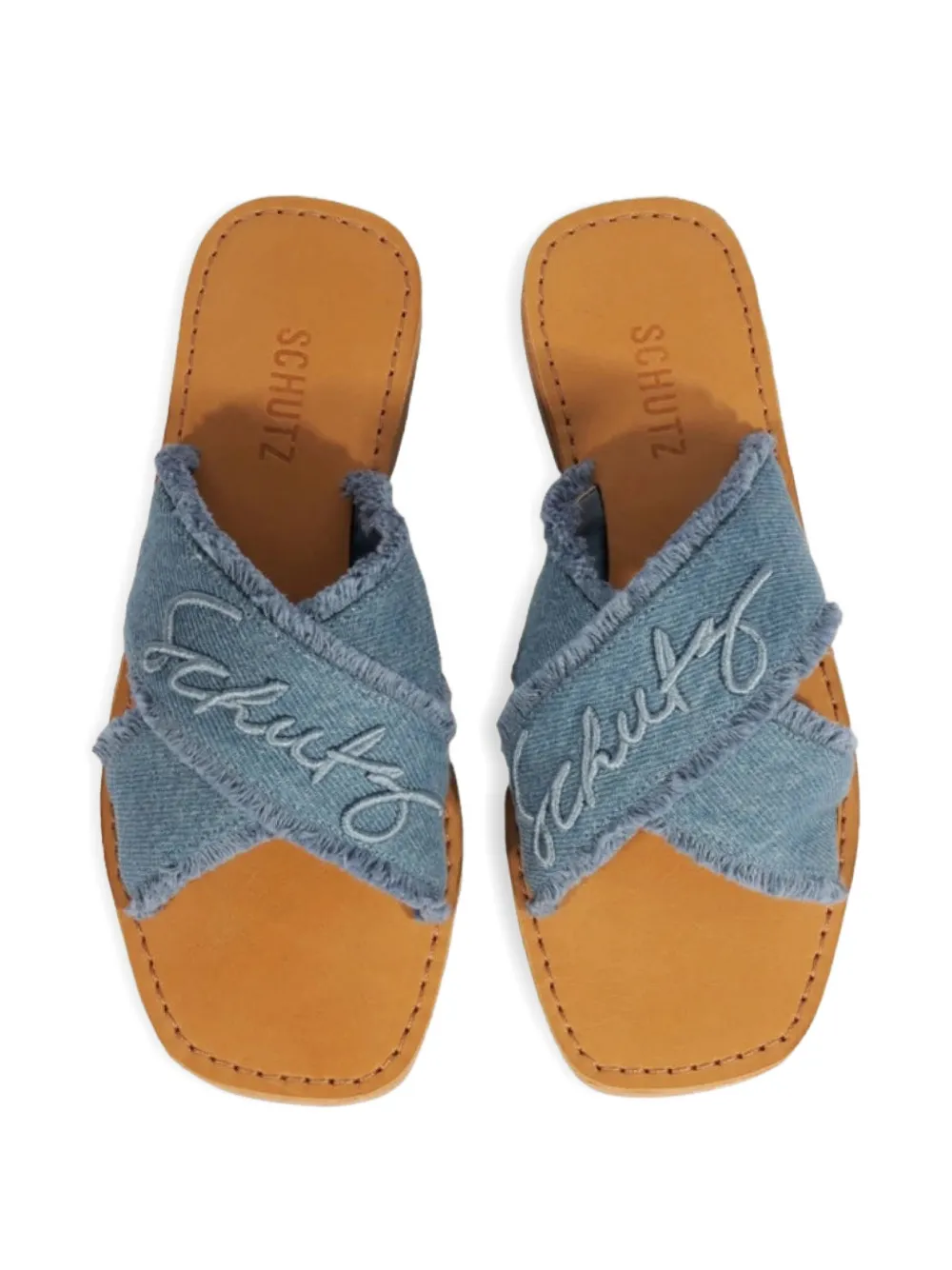 Schutz Sandalen met gekruiste bandjes en franje Blauw