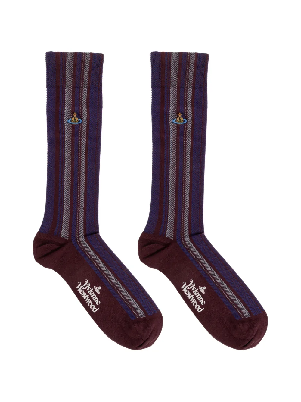 Vivienne Westwood Orb-embroidered herringbone-patterned socks - Rot