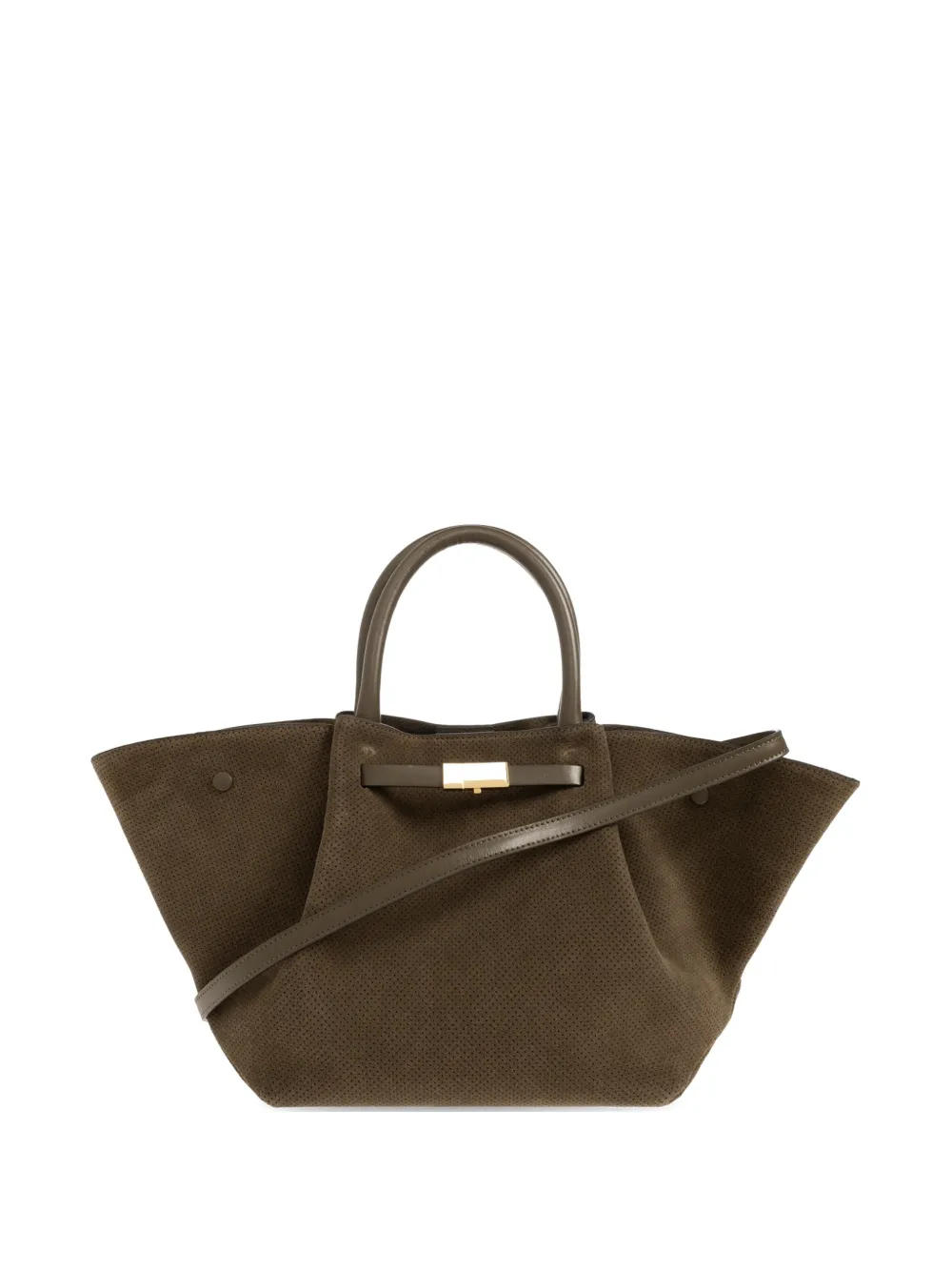 DeMellier midi New York perforated suede tote bag - Verde