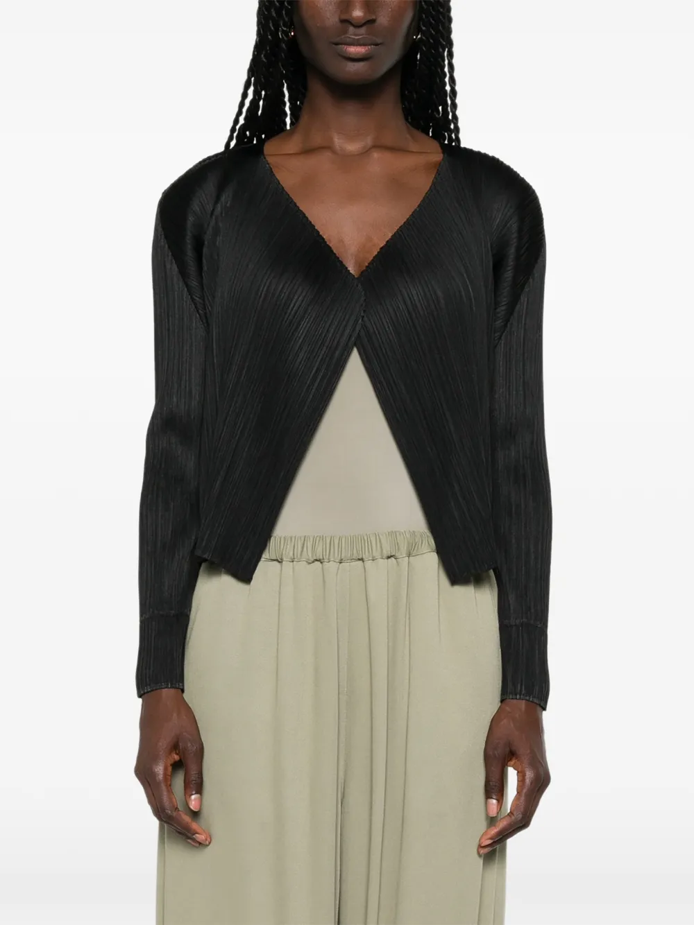 Issey Miyake Pleats Please V-neck Cardigan | Black | FARFETCH TW