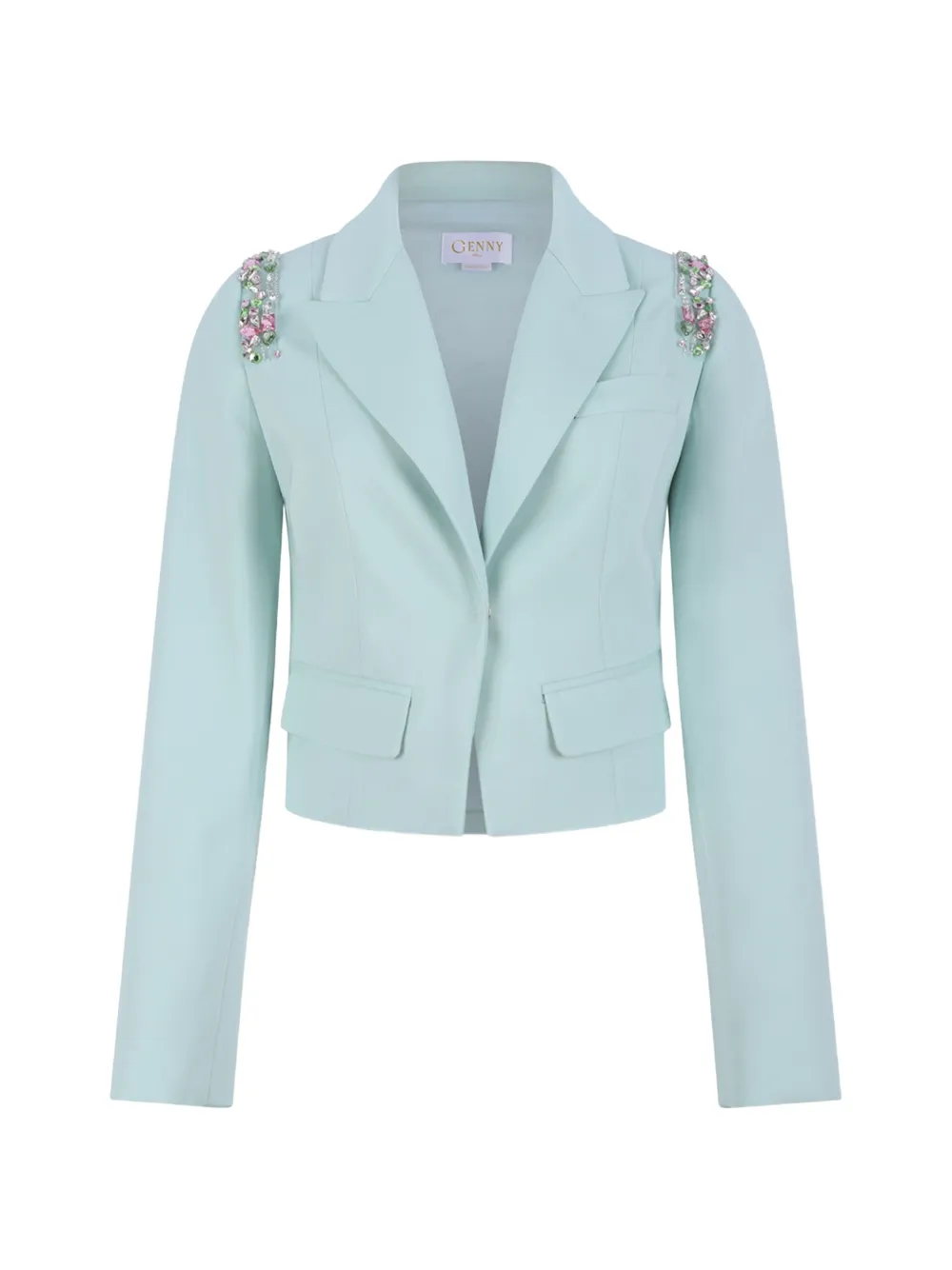 Genny crystal-embellished cropped jacket - Blu