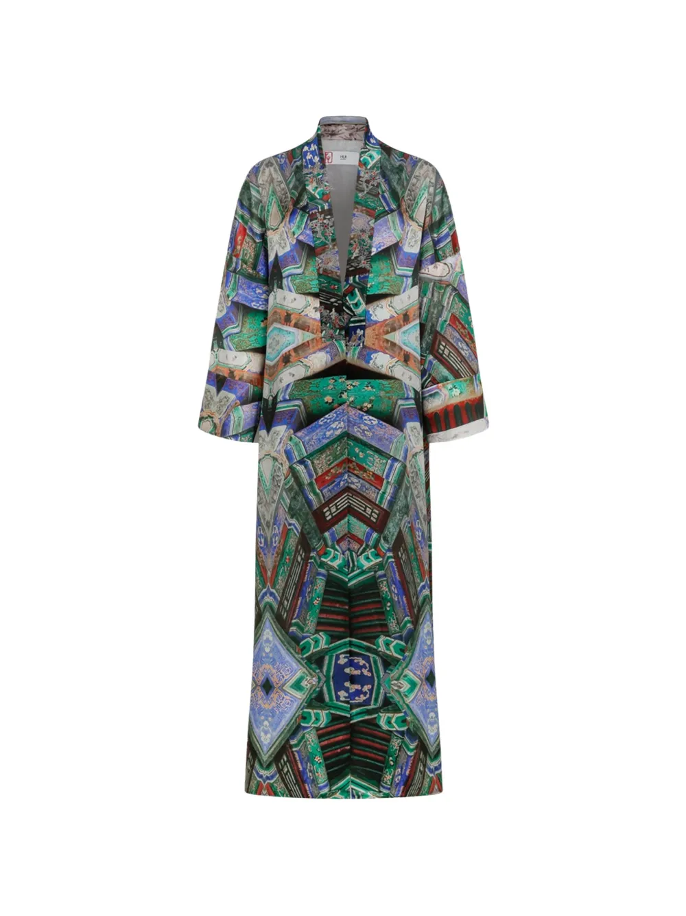HUI MILANO graphic-print floral-embroidered long coat - Verde