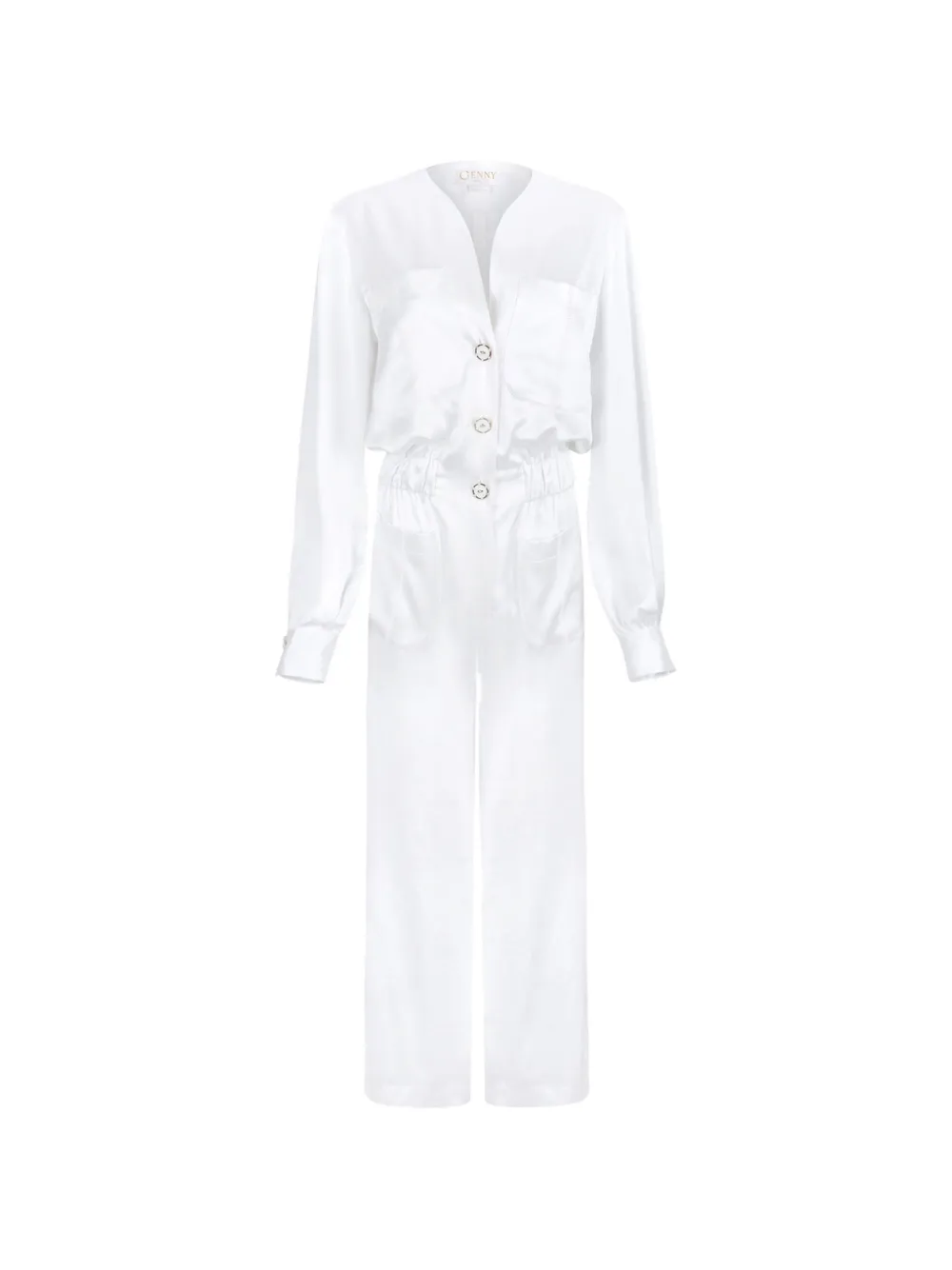 Genny button-up elasticated-waist jumpsuit - Bianco