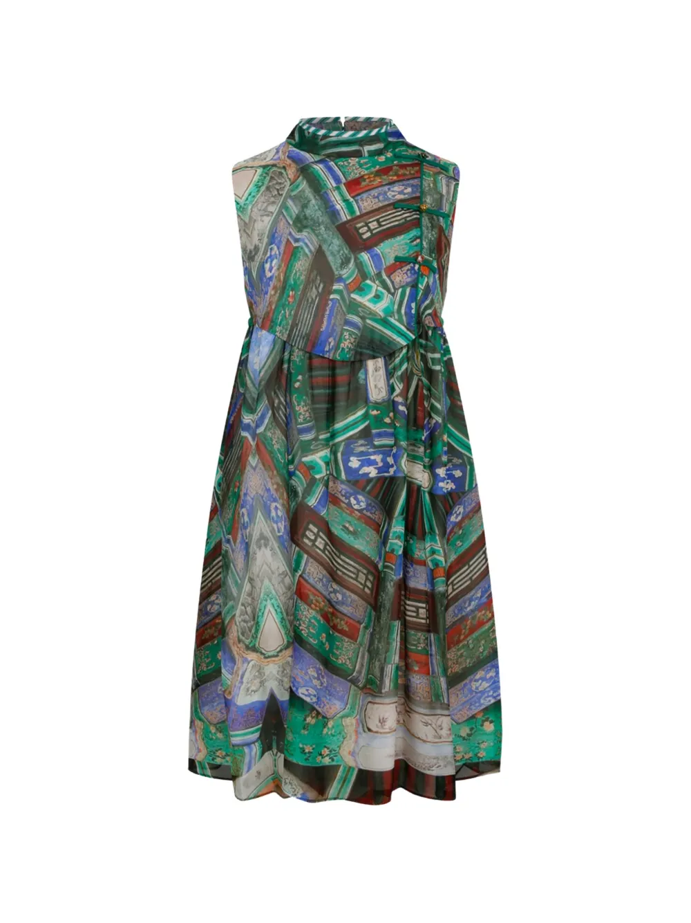 HUI MILANO Magnolia graphic-print frog-fastening dress - Verde