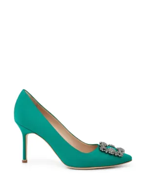 【S】Manolo Blahnik ハンギシ　パンプス ビジュー サテン Manolo Blahnik ハンギシ ビジューバックル サテンパンプス | グリーン