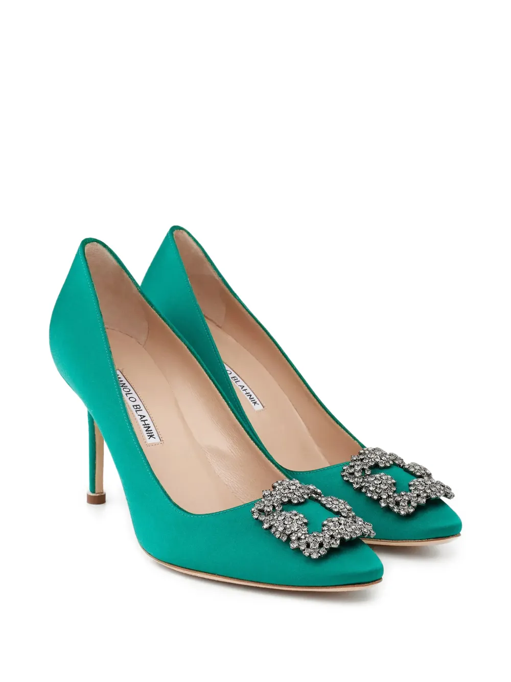 Manolo Blahnik Hangisi 90 crystal-buckle pumps Groen