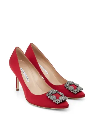 Manolo Blahnik ハンギシ ビジューバックル サテンパンプス | グリーン
