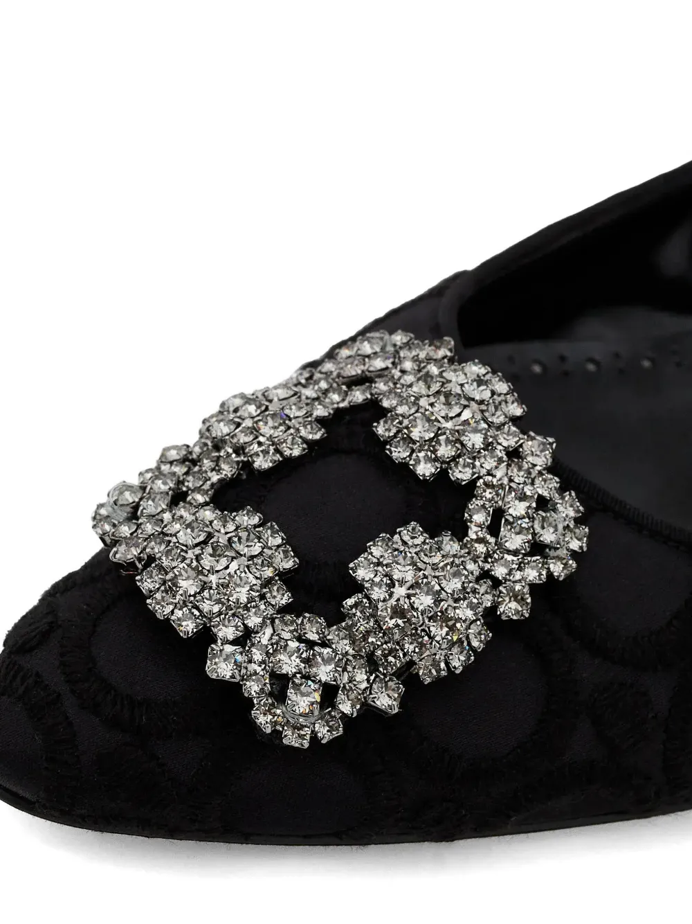 Manolo Blahnik Hangisi Flat crystal-buckle ballet flats Zwart