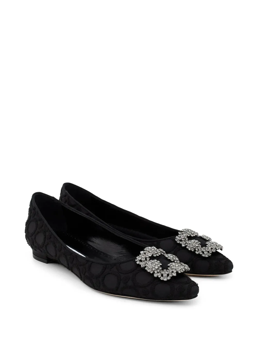 Manolo Blahnik Hangisi Flat crystal-buckle ballet flats Zwart