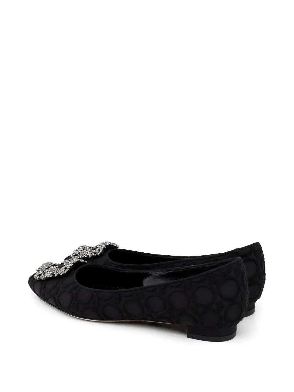 Manolo Blahnik Hangisi Flat crystal-buckle ballet flats Zwart