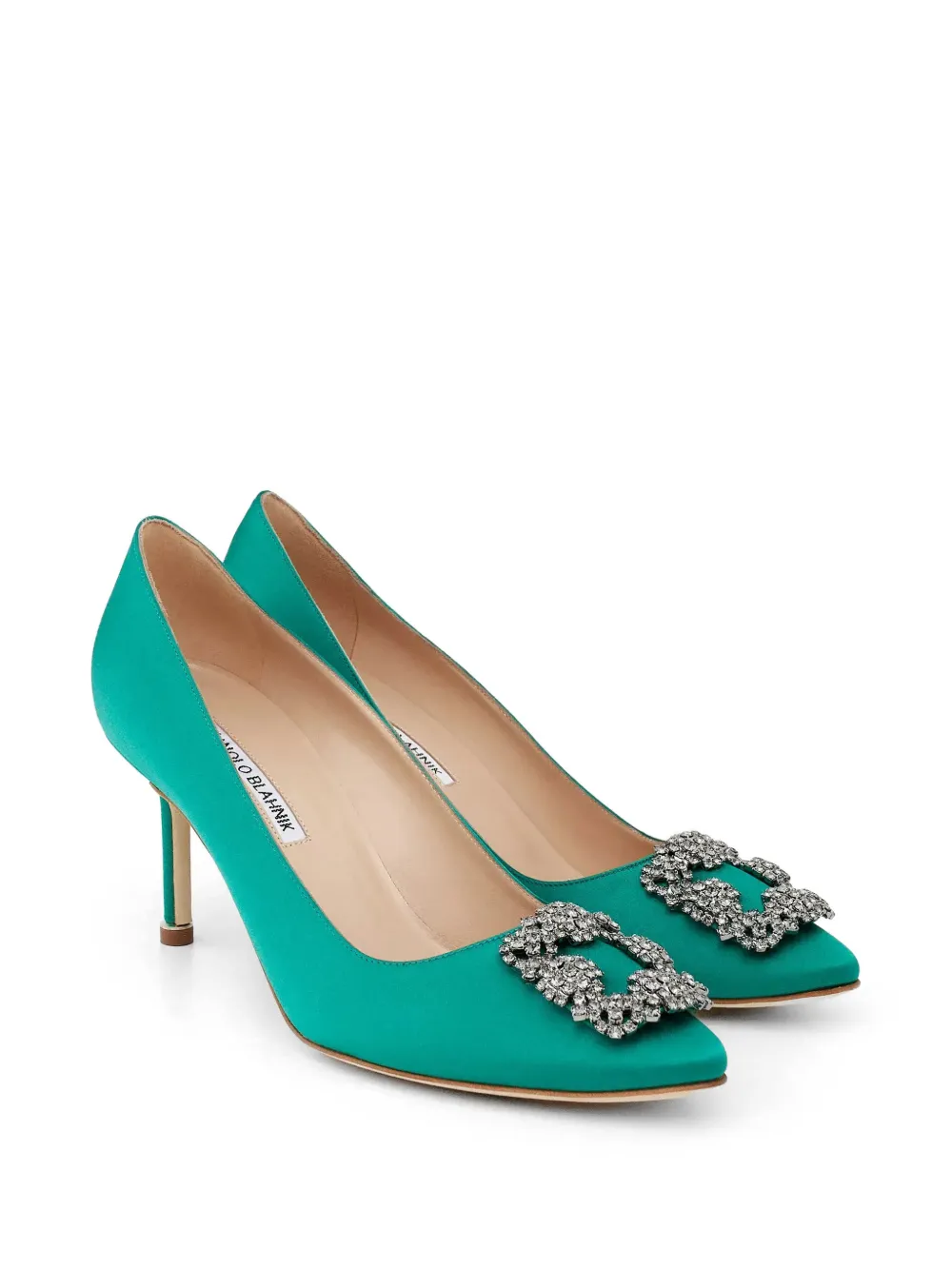 Manolo Blahnik Hangisi 70 crystal-buckle pumps Groen