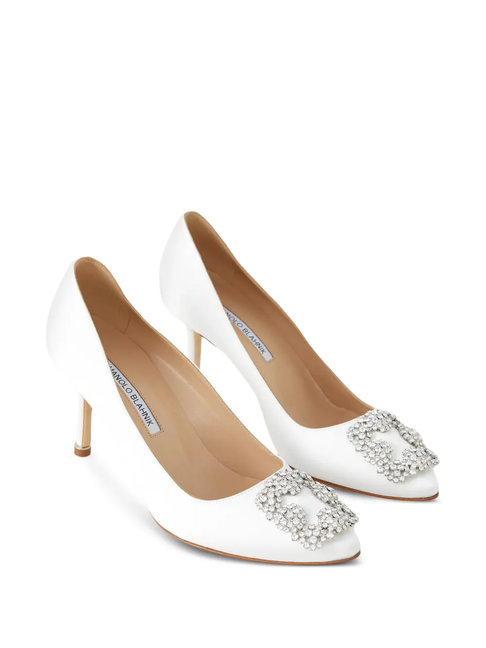 Manolo Blahnik Hangisi 70 crystal-buckle pumps Wit