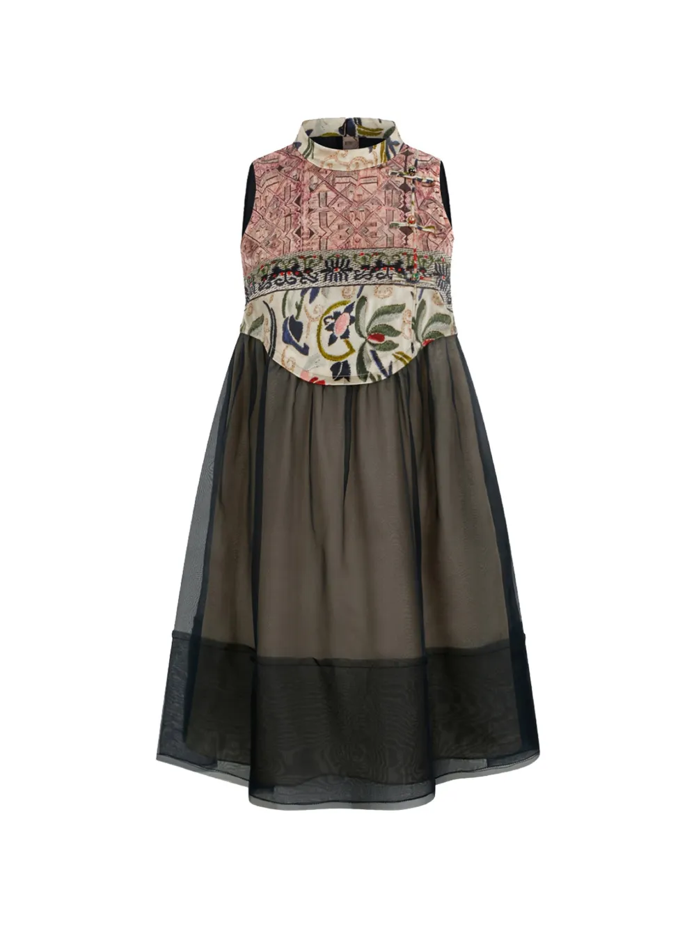 HUI MILANO Fabio mixed-print frog-fastening dress - Marrone