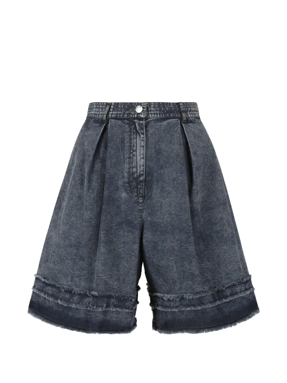 HUI MILANO Heather frayed pleated-denim shorts - Blu