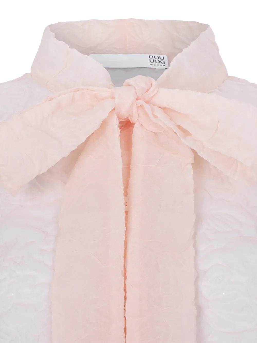 Douuod Blouse met strikdetail en bloemen jacquard Beige