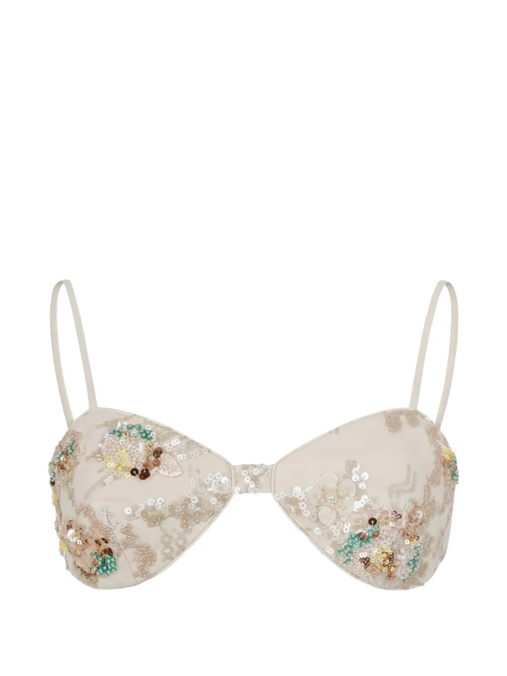 HUI MILANO sequin-embellished floral-patch top - Toni neutri