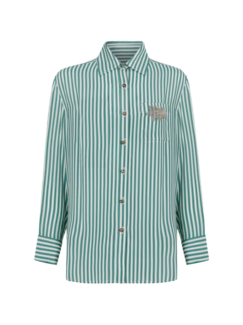 HUI MILANO Petunia striped floral-appliqué shirt - Verde