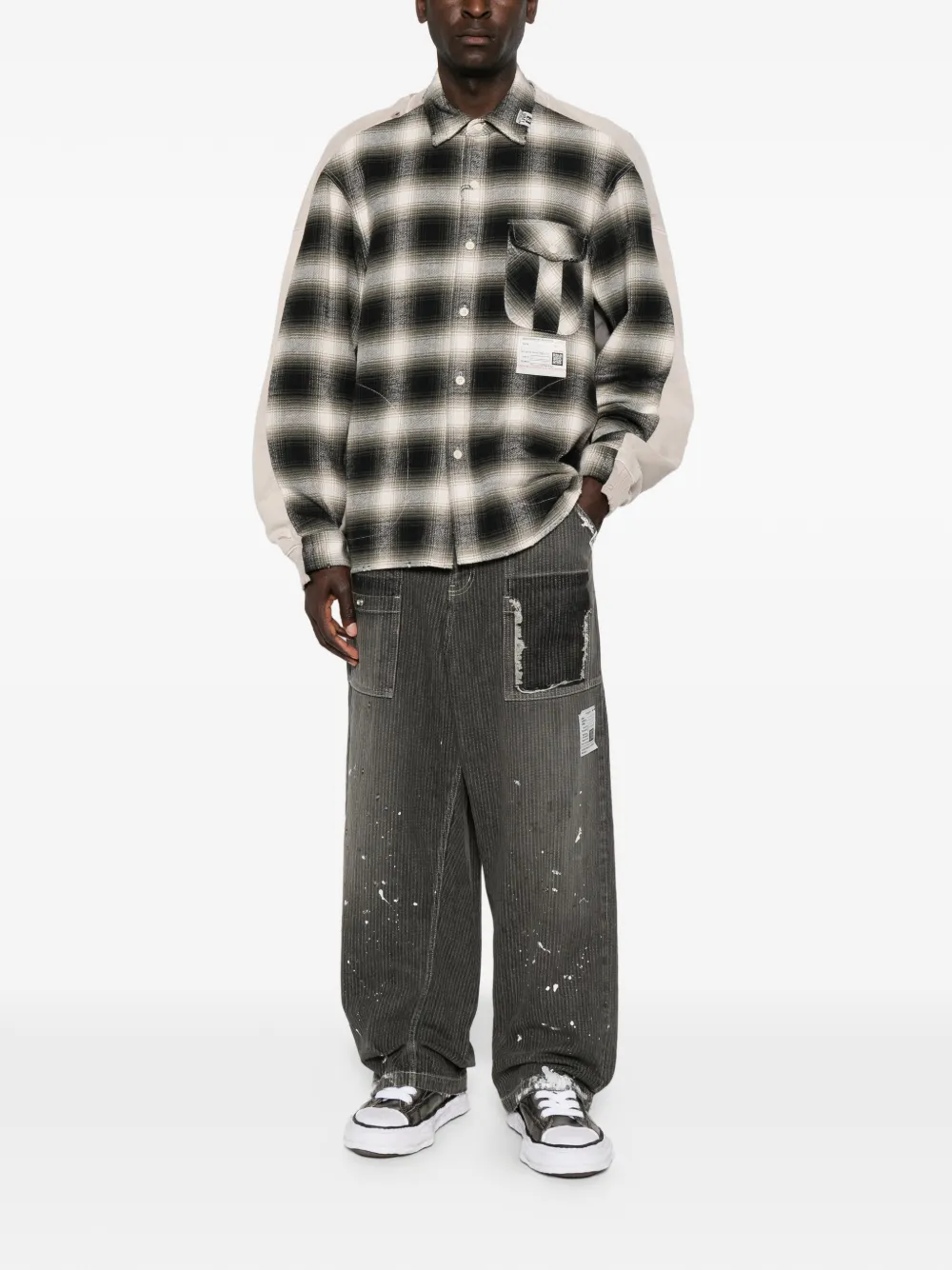 Maison MIHARA YASUHIRO Geruit overhemd met gerafeld effect Beige