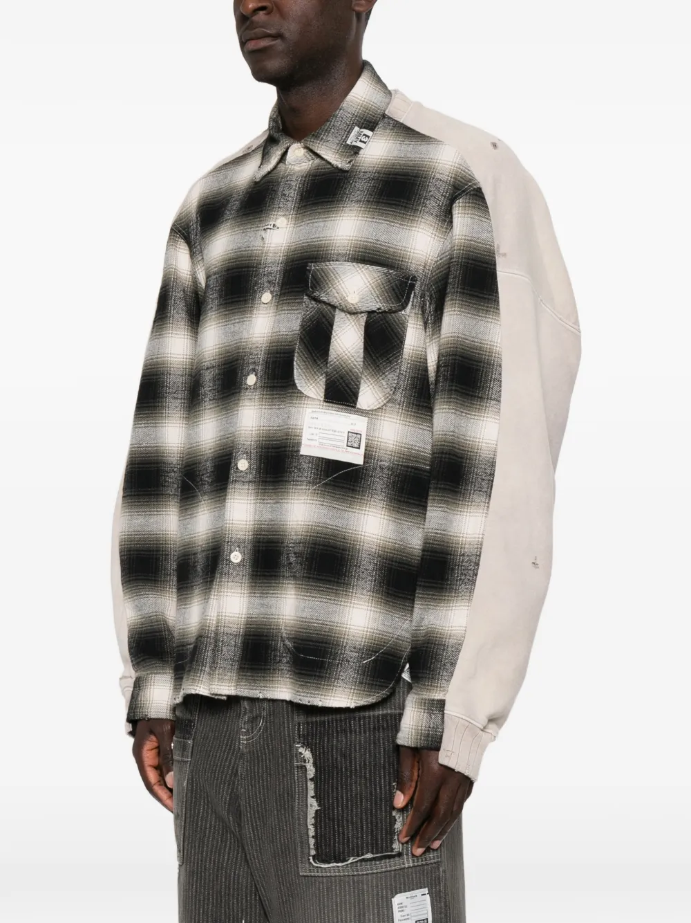 Maison MIHARA YASUHIRO Geruit overhemd met gerafeld effect Beige