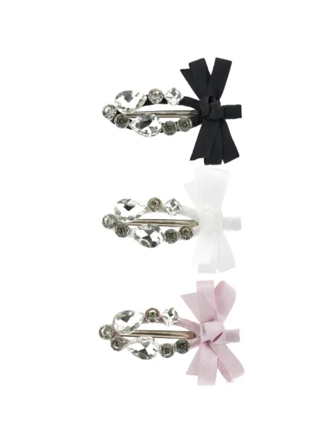 Monnalisa crystal-embellished bow hair clips set (set of three)