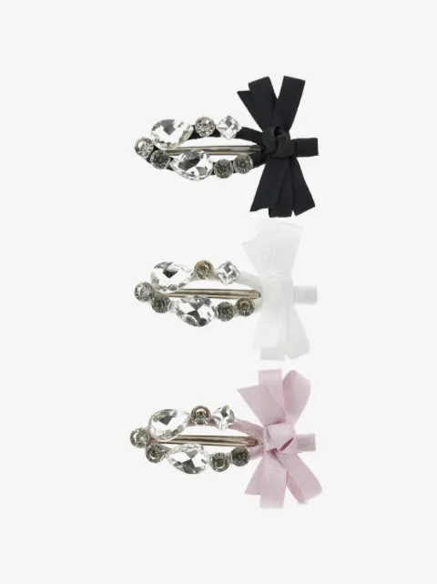 Monnalisa crystal-embellished bow hair clips set (set of three)