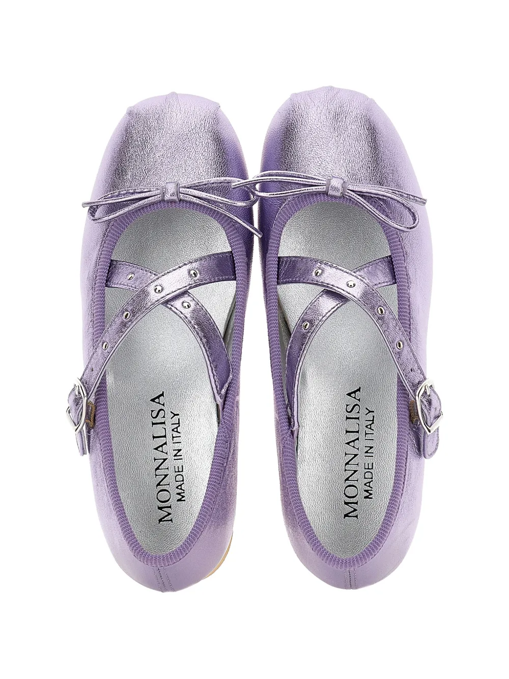 Monnalisa metallic-effect bow-detail ballerinas Paars
