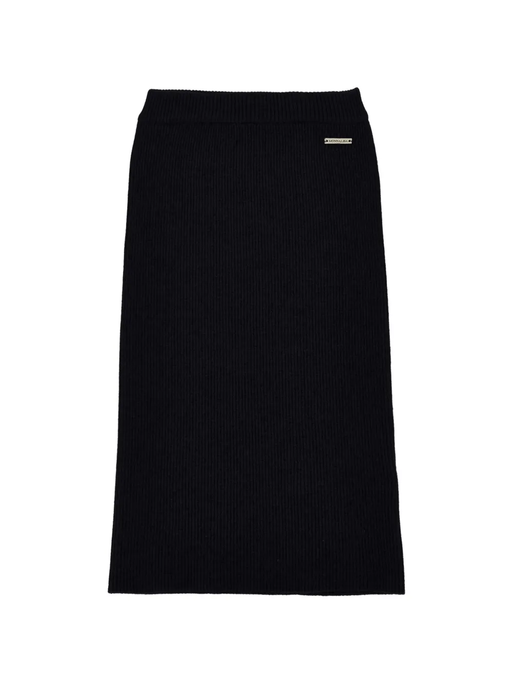 Monnalisa Gonna svasata a coste con placca logo - Nero
