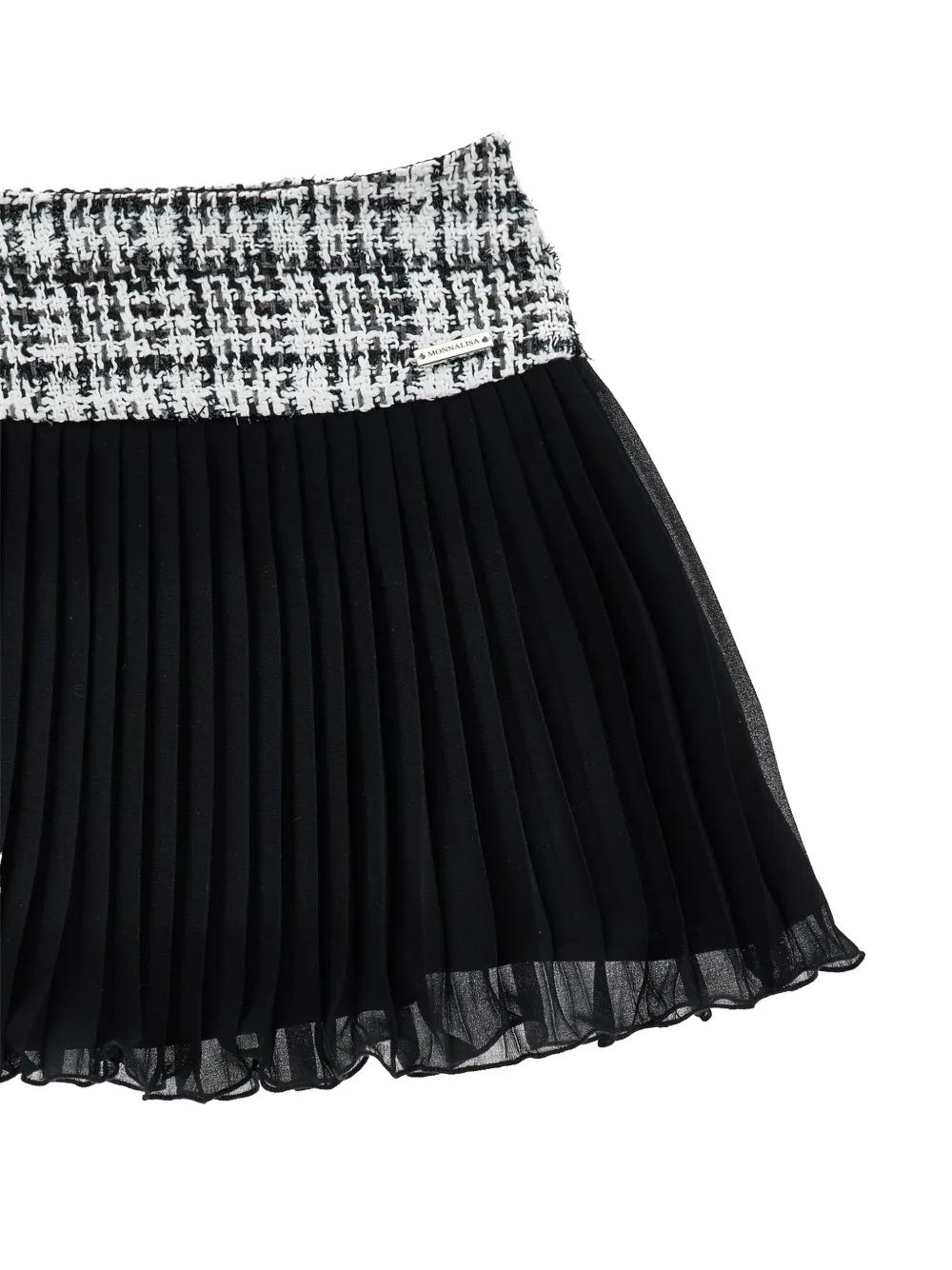 Monnalisa Mini-plooirok met tweed tailleband Zwart