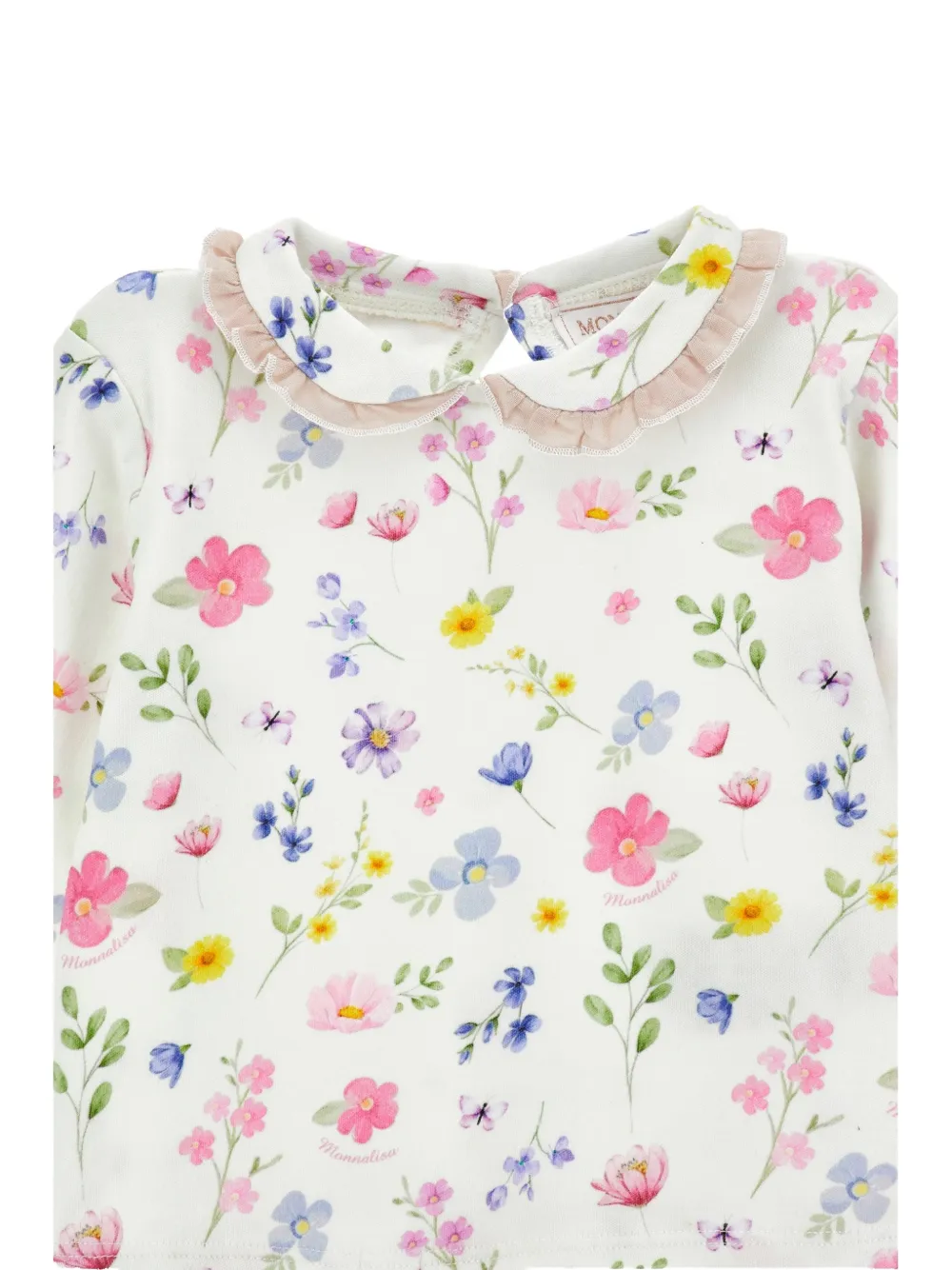 Monnalisa T-shirt met ruchekraag en bloemenprint Wit