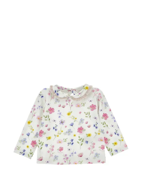 Monnalisa floral-print ruffled-collar T-shirt 