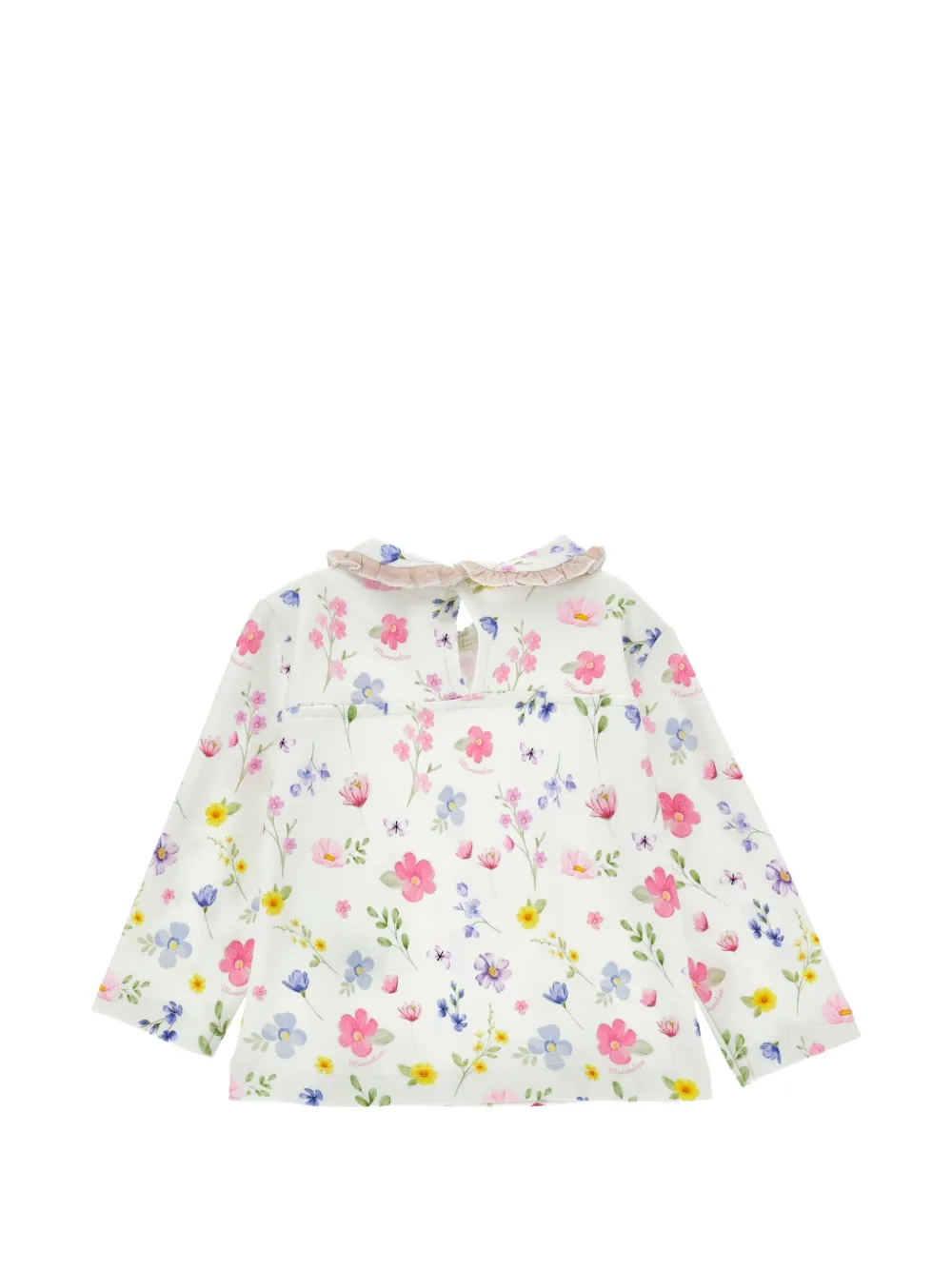 Monnalisa T-shirt met ruchekraag en bloemenprint Wit