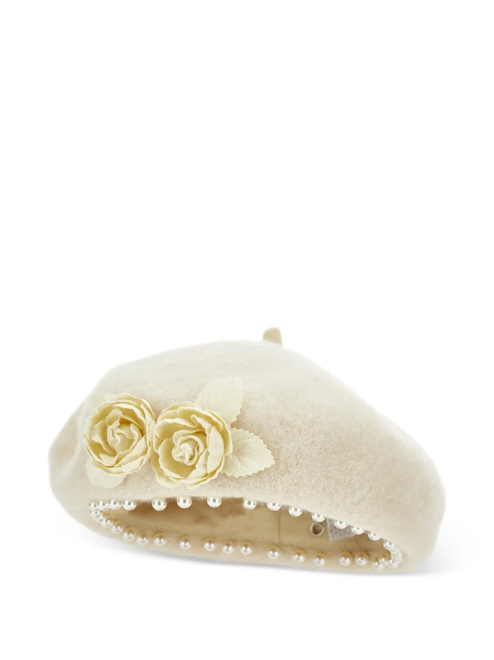 Monnalisa Baret verfraaid met parels en bloemapplicatie Beige