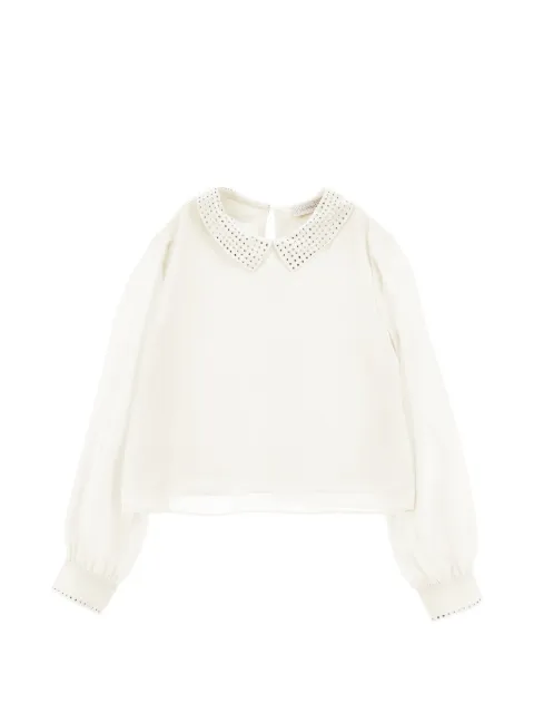 Monnalisa crystal-embellished Peter Pan-collar blouse