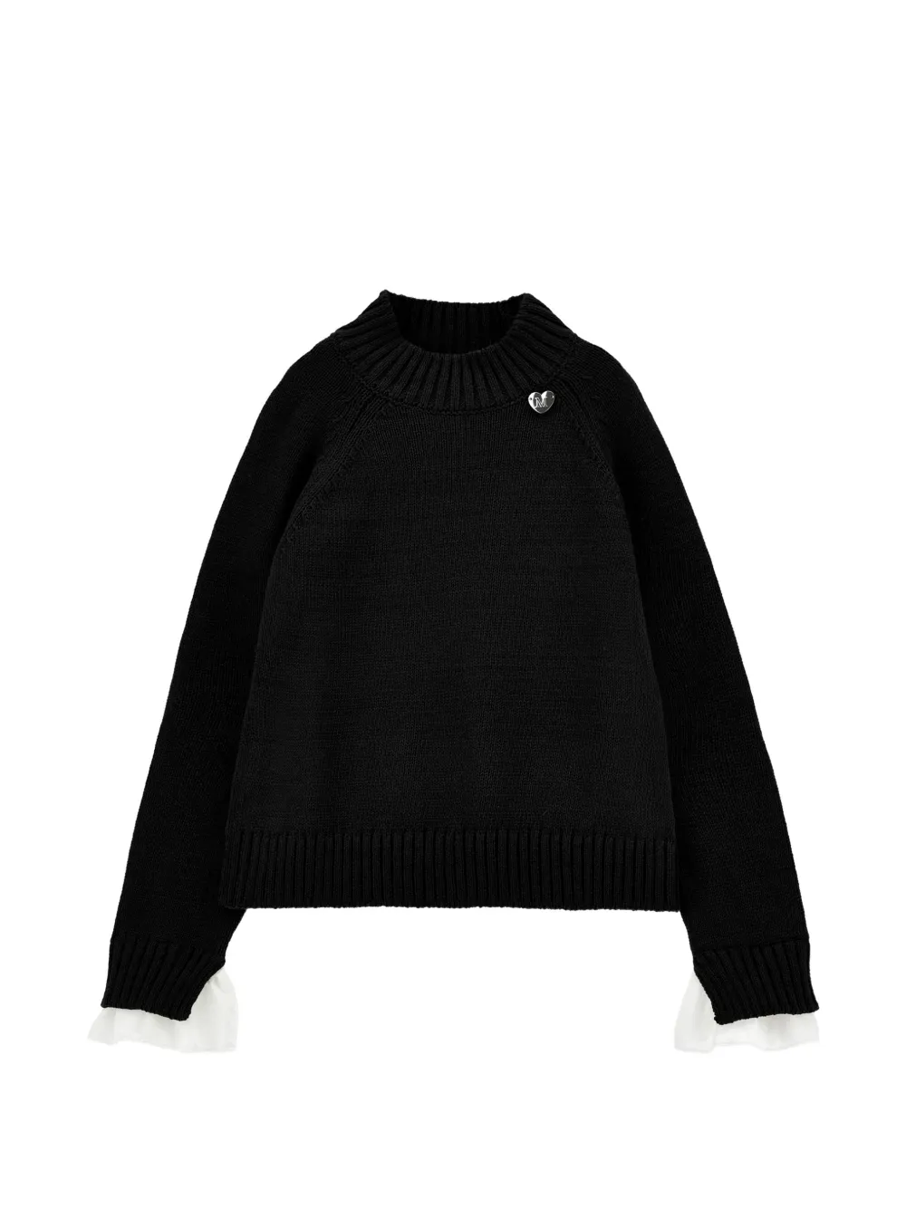 Monnalisa ruffled-cuff heart-plaque sweater - Nero