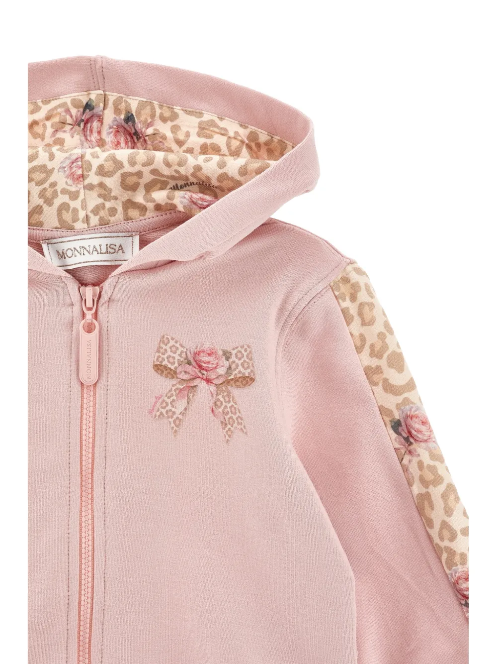Monnalisa Hoodie met luipaardprint en bloemenprint Roze