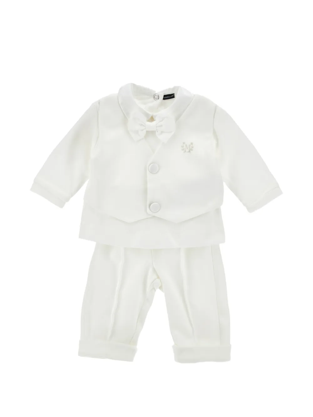 Monnalisa Pyjama met geborduurd logo en vlinderstrik Wit