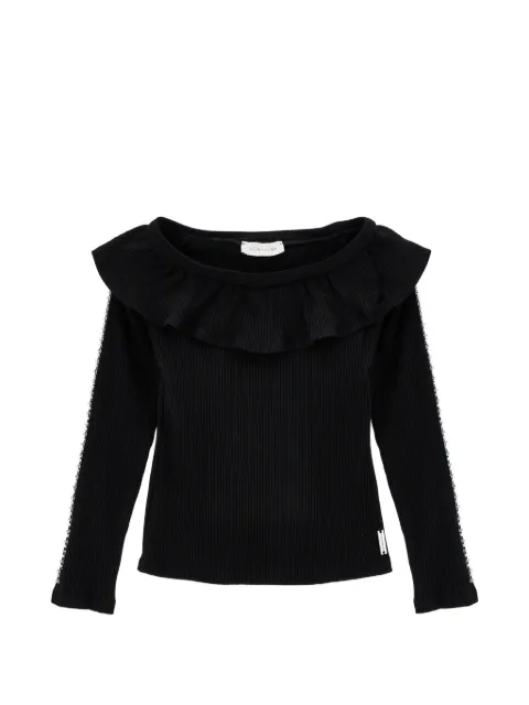 Monnalisa ruffled crystal-embellished top