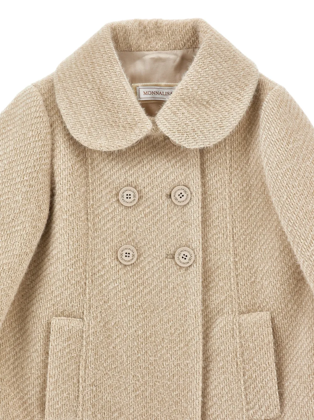 Monnalisa Jas met Peter Pan-kraag en dubbele rij knopen Beige